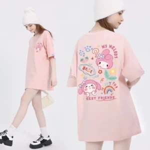 Japanese Cartoon Cute Graffiti Style Candy Colored T-shirt unisex (pink)
