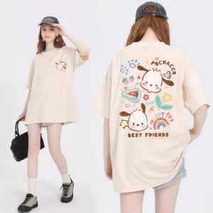 Japanese Cartoon Cute Graffiti Style Candy Colored T-shirt unisex (apricot)