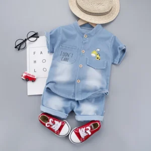 New Summer Baby Boys 𝐃𝐞𝐧𝐢𝐦 Clothing Children Casual Short Sleeve Shirt Shorts 2Pcs/sets Kids Sportswear Toddler Fashion Clothes